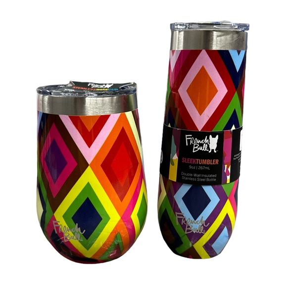 R19. SET of 2 - 9oz + 12oz French Bulldog Insulated Stainless Steel Tumblers NEW - Picture 3 of 8
